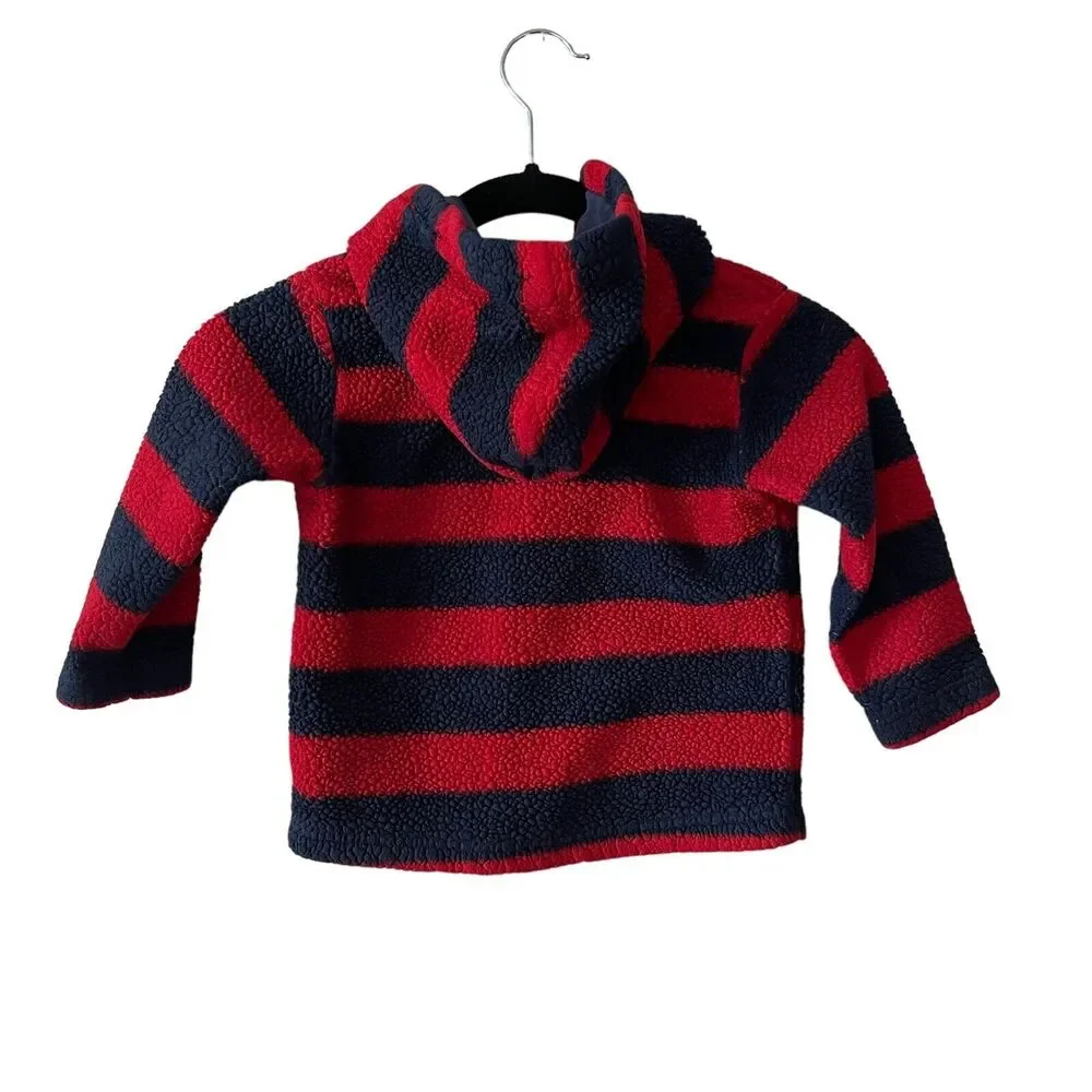 Hanna Andersson Baby 85 Size 2 Fleece Jacket Full Zip Hooded Striped Blue Red